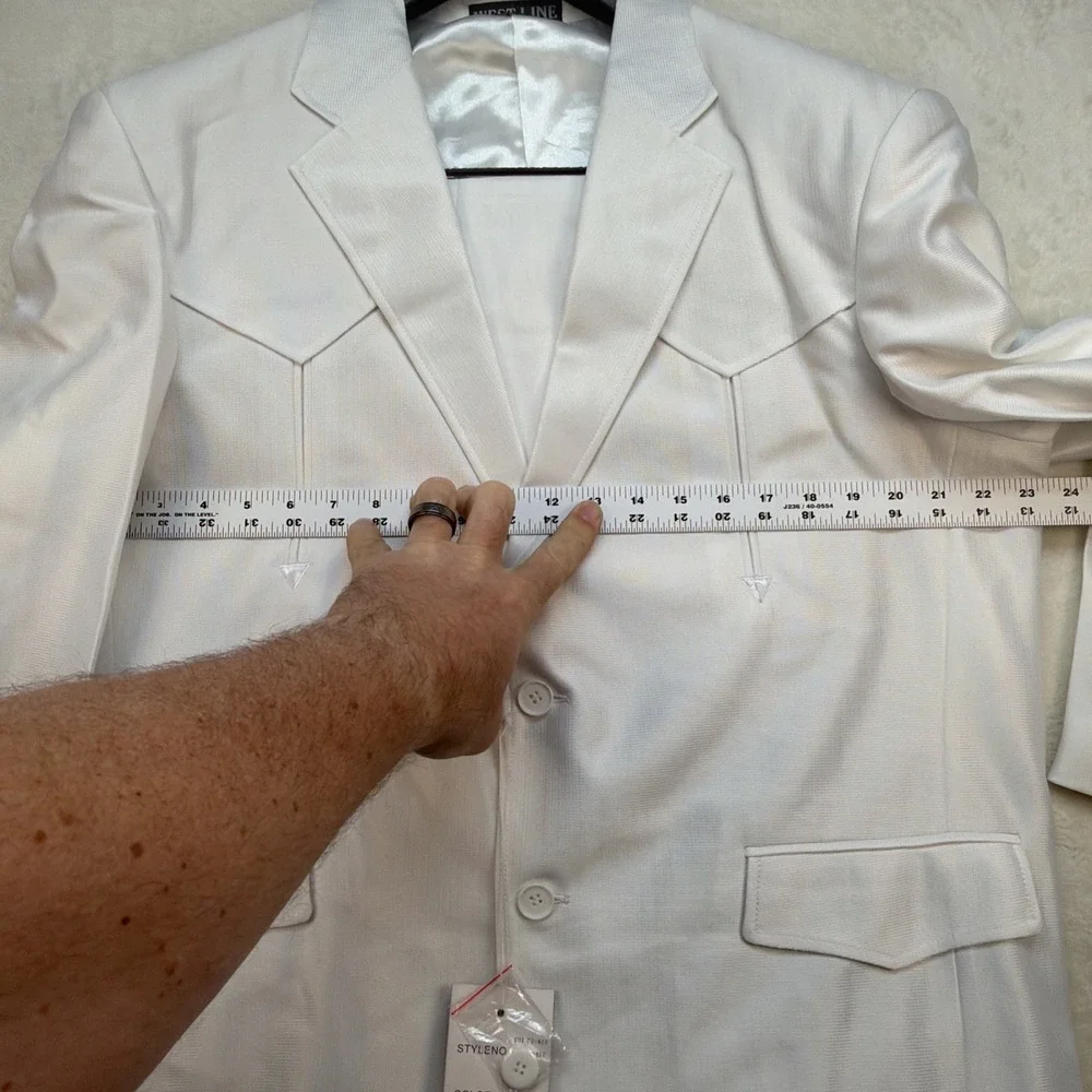 White Western Suit Mens Wedding Jacket‎ Pants Set 44R 36 Rockabilly Vintage